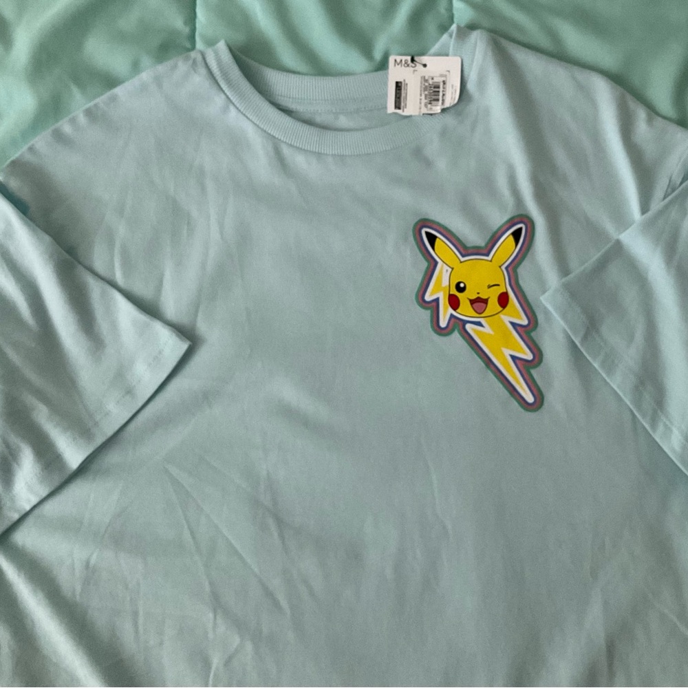 Marks & Spencer kids t shirt, light blue, Pokémon branded, unworn, aged 11 yo